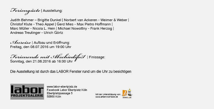 Invitation FERIENGÄSTE (GS) LABOR Projektgalerie / Köln (GER), 2016