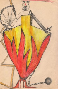 The Fire balldress, 1989/2009, 21 x 29,5 cm, coloured pencil on paper